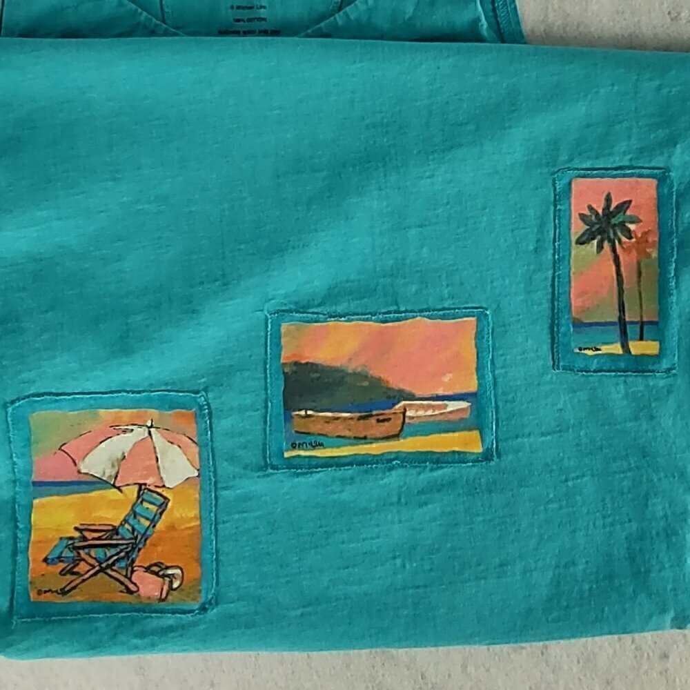 Michael Leu Art to Wear 100% Cotton Turquoise Sleeveless Tank Maxi Dress Size M - Picture 9 of 11